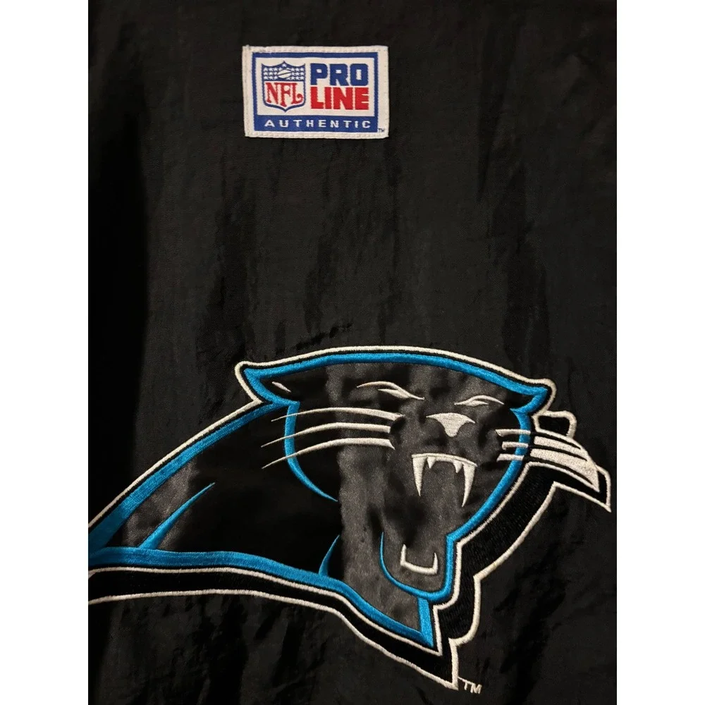 Vintage Reebok NFL Pro Line Carolina Panthers Windbreaker Jacket XXL Black Blue